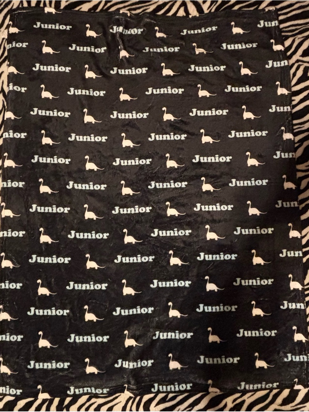 Source Unknown Black Blanket with Cream Flamingo & 'Junior' Print In Powder blue